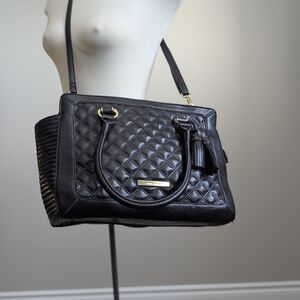 Anne Klein Black Quilted Faux Leather Travel Bag Moto Overnight Edgy Bikercore